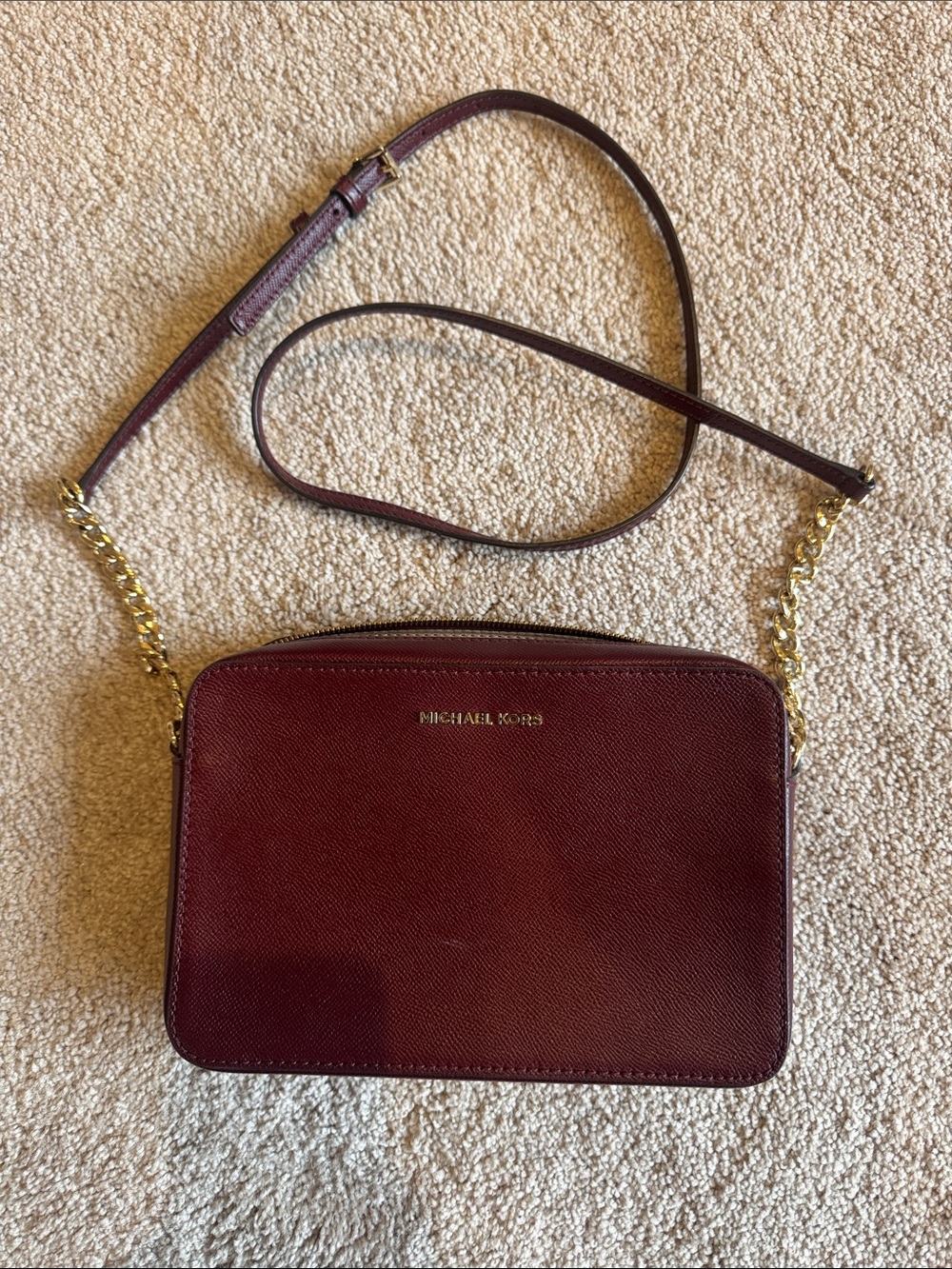 Michael Kors Burgundy Crossbody with Gold Chain Strap